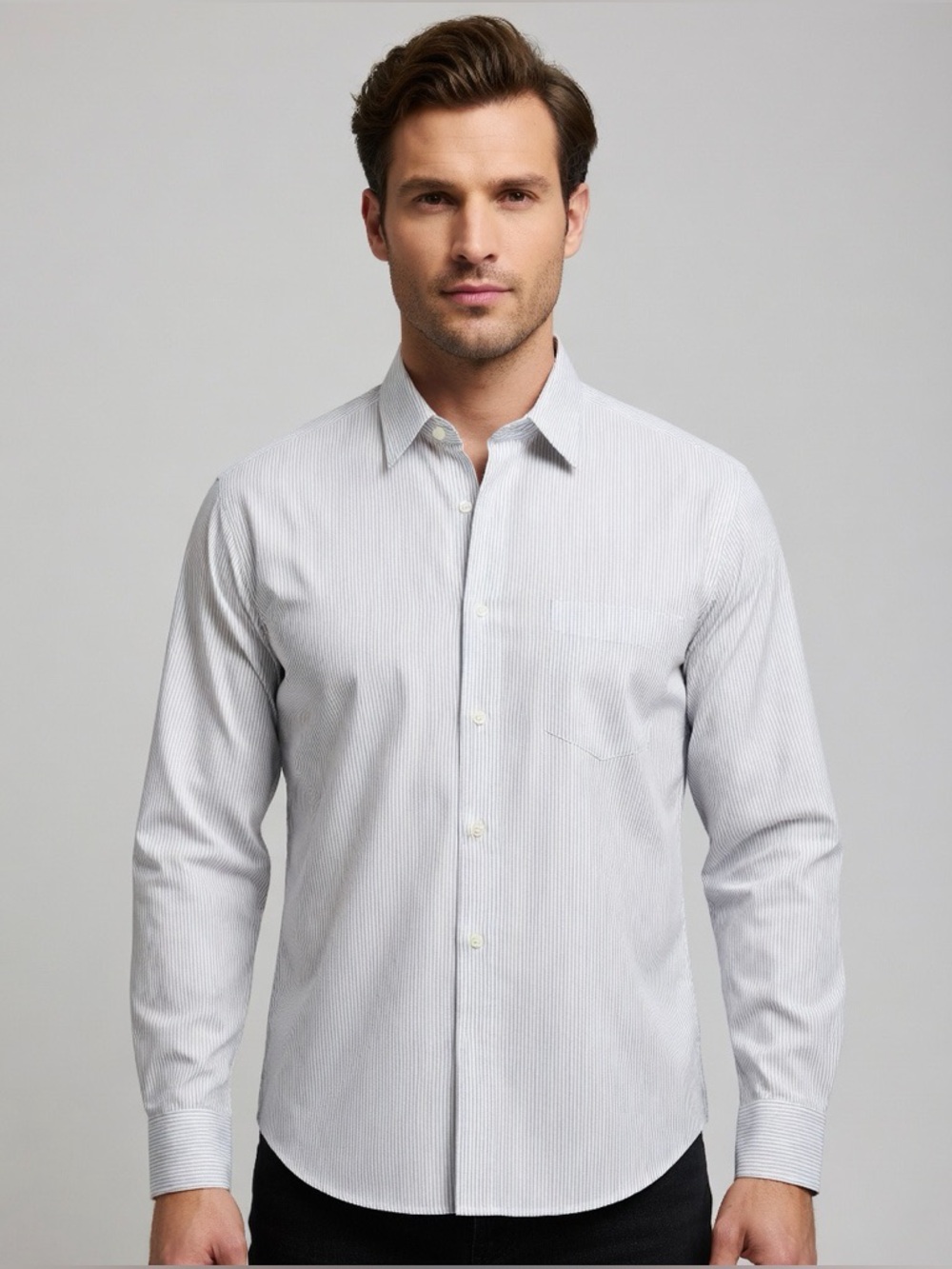 Giorgio Armani Le Collezioni Shirt Men XL 17 Gray White Striped Cotton Italy